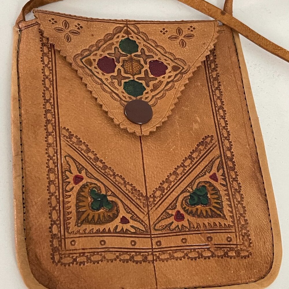 Small crossbody bag Embossed leather bag Travelers bag Passport cellphone bag - Picture 2 of 8